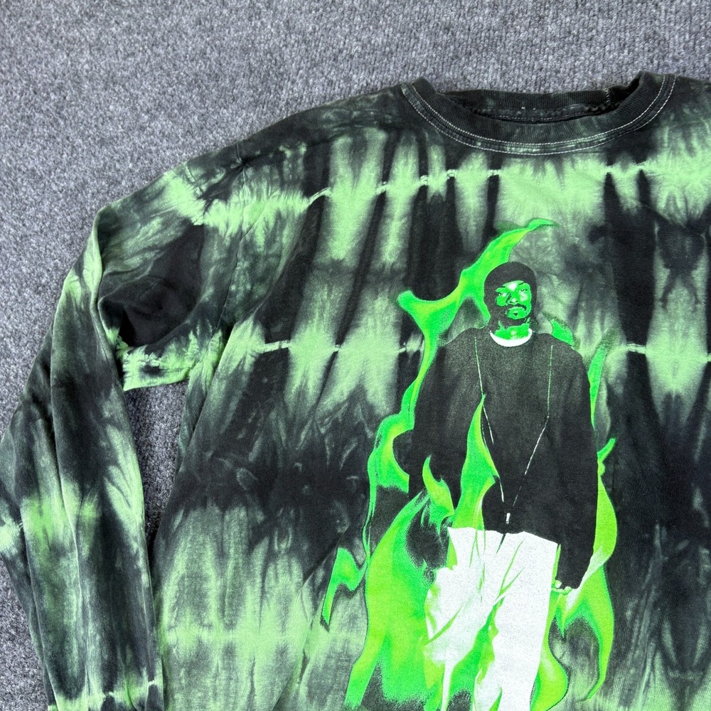 Snoop Dogg Shirt Mens Medium Black Green Flame Tie Dye Cotton‎ Hip Hop Crew Neck